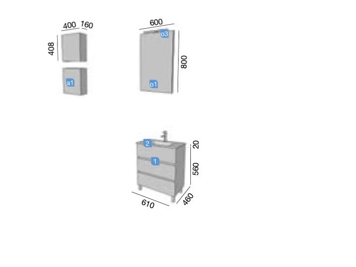 Meuble de salle de bain, sur pieds 60 cm, FUSSION LINE 600 3 tiroirs Meuble de salle de bain, sur pieds 60 cm, FUSSION LINE 600 3 tiroirs