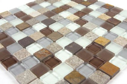 Tuscon  325  verre gris/marron , Mosa�que m�lange carreaux de 2,5x2,5 cm  Mat Inter  