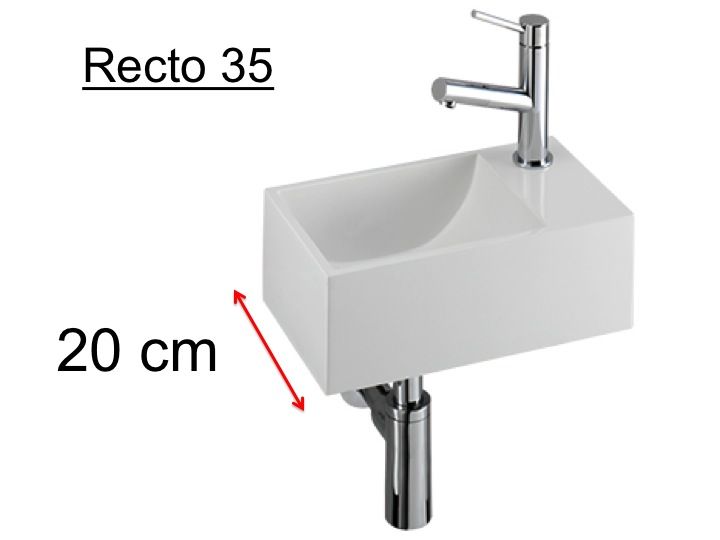 Lave-mains WC en résine profondeur 20 cm, robinetterie à droite - RECTO