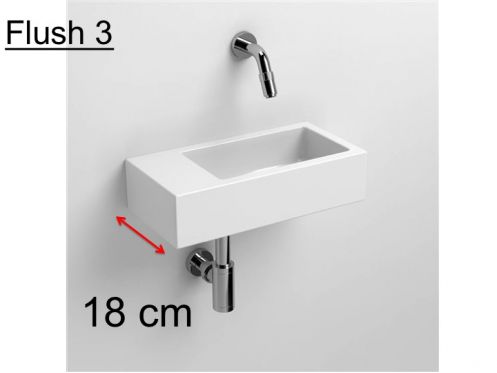 Lave-mains, 18 x 36 cm, plage  gauche, sans perage de  robinetterie - FLUSH 3 LEFT