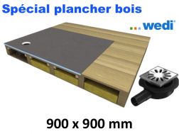 Receveur de douche à carreler, pour plancher bois, écoulement excentré - wedi Fundo Ligno 900x900 mm