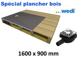 Receveur de douche à carreler, pour plancher bois, écoulement excentré - wedi Fundo Ligno 1600x900 mm
