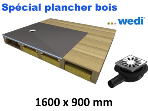 Receveur de douche � carreler, pour plancher bois, �coulement excentr� - wedi Fundo Ligno 1600x900 mm