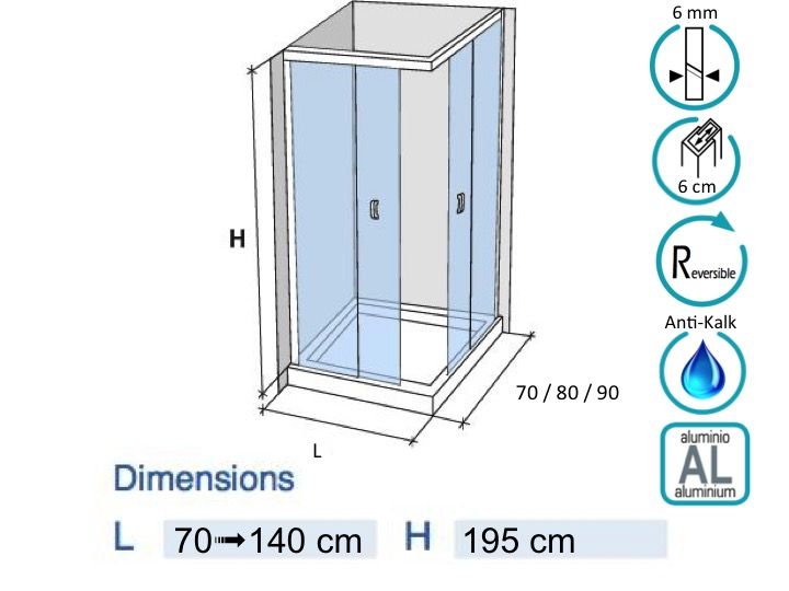 Paroi de douche Longueur 115 - Porte de douche coulissante avec fixe en