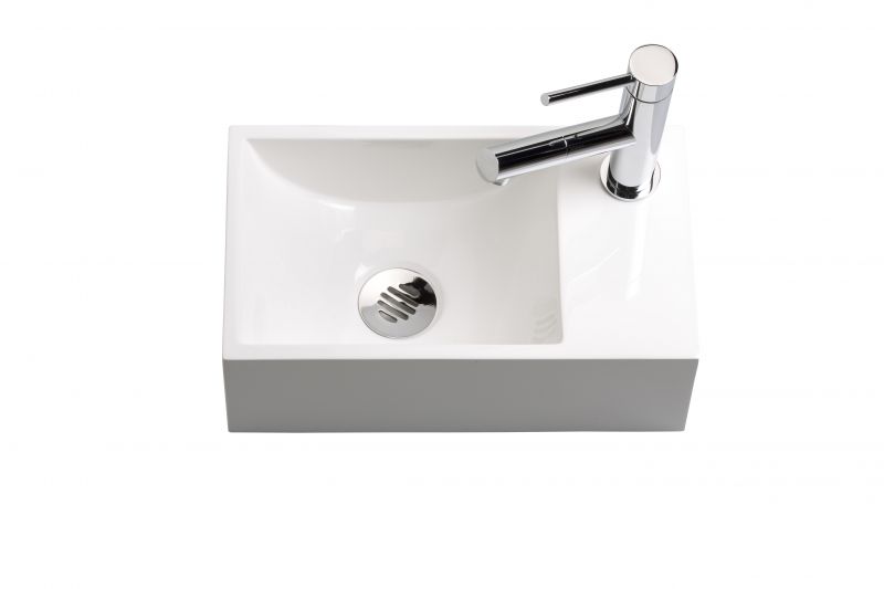 Lave-mains WC en résine profondeur 20 cm, robinetterie à droite - RECTO