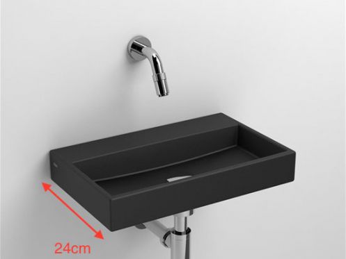 Håndvask, 24 x 38 cm, i mat antracitkeramik, væghaner - MiniWashMe CLOU