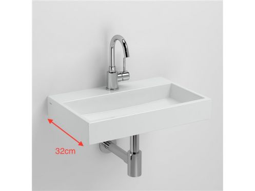 Lave mains, 32 x 48 cm, en c�ramique blanc, avec per�age de robinetterie - MiniWashMe CLOU