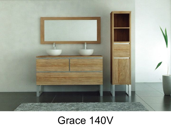 Meuble salle de bain en teck, 140 cm double vasques ...