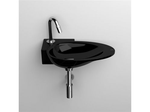 Lave mains, 25 x 36 cm, en c�ramique noir brillant, robinetterie � gauche - FIRST CLOU