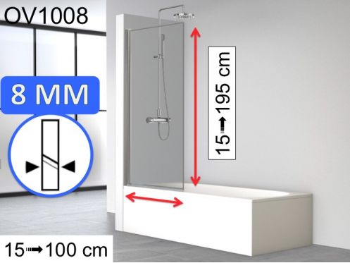 Pare Baignoire Fixe 80 X 147 Cm Verre 8 Mm Reversible Ov1008