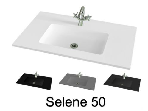 Plan vasque, 131 x 46 cm,  suspendue ou � encastrer, en r�sine min�rale - SELENE 50