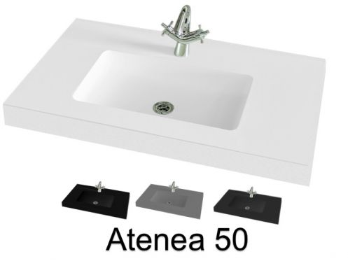 Plan vasque, 80 x 50 cm, suspendue ou � poser, en r�sine min�rale - ATENEA 50
