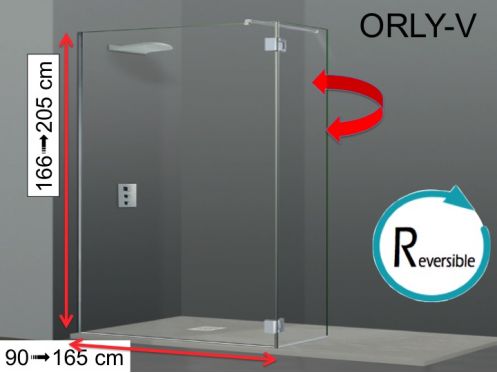 Paroi de douche fixe avec volet battant en prolongation, ouvrant sur verre - ORLY V