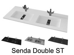 Double vasques caniveau central 46 x 121 cm, en résine miéral, sur mesure - SENDA SF