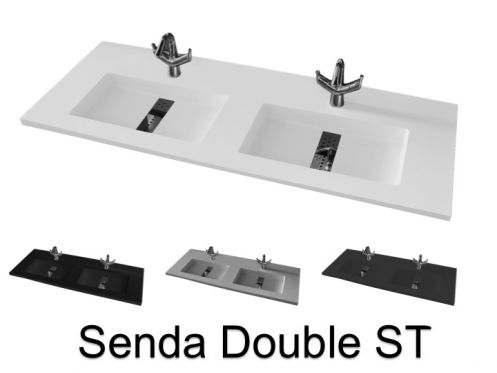 Double vasques caniveau central 46 x 121 cm, en r�sine mi�ral, sur mesure - SENDA SF