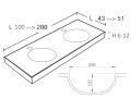 Plan double vasque ronde, 50 x 100 cm, en rsine minrale Solid-Surface - DOUBLE CIRCULAR HYDRA