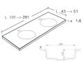 Plan double vasque, 100 x 46 cm, suspendu ou  poser, de forme rond - URBAN 35 DOUBLE