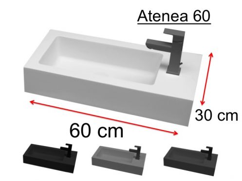 Umywalka, kolory, 60 x 30 cm, żywica mineralna - ATENA 60
