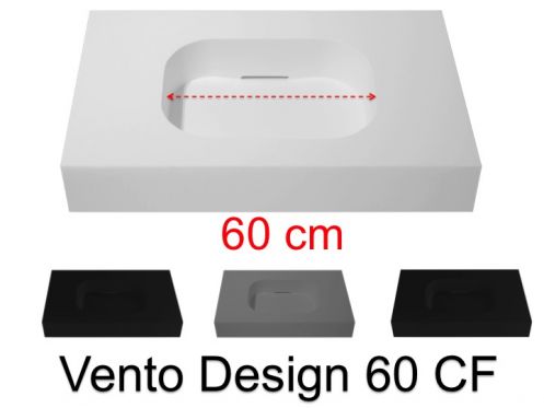Plan vasque Design, 100 x 50 cm, suspendue ou � poser, en r�sine min�rale - VENTO 60 CF