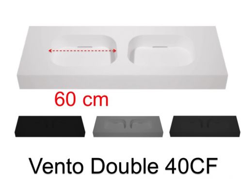 Plan vasque double, 200 x 50 cm, suspendue ou � poser, en r�sine min�rale - VENTO 60 CF