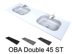 Plan vasque double, 50 x 120 cm, suspendue ou à encastrer, en résine minérale - DOUBLE OBA 45 ST