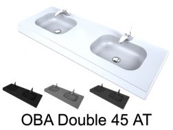 Plan vasque double, 50 x 120 cm, suspendue ou à encastrer, en résine minérale - DOUBLE OBA 45 AT