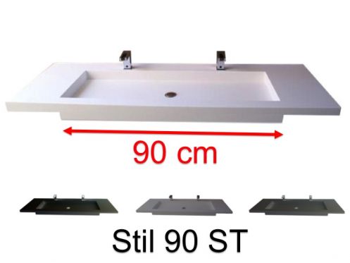 Plan vasque double, 50 x 200 cm, suspendue ou � encastrer, en r�sine min�rale - STIL 90 ST