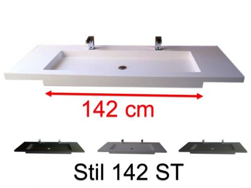 Plan vasque double, 50 x 160 cm, suspendue ou � encastrer, en r�sine min�rale - STIL 142 ST