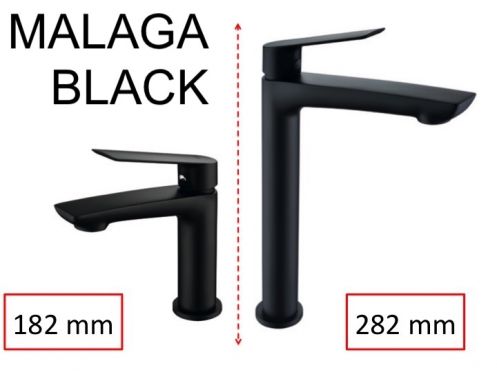 Bateria umywalkowa matowa czarna, wysokość 182 lub 282 mm - MALAGA  BLACK