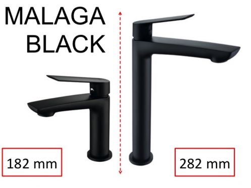 Kraan mengkraan mat zwart, hoogte 182 of 282 mm - MALAGA  ZWART