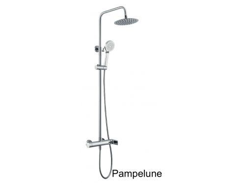 Kolumna prysznicowa, Jednouchwytowa bateria umywalkowa, okrÄ…gÅ‚a 20 cm - PAMPELUNE CHROME
