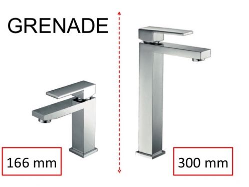 Håndvaskhane, mixer, lige / kvadratisk stil, højde 166 eller 300 mm - GRENADE CHROME