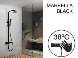 Panel prysznicowy, czarny mat, termostatyczny, z prostymi i kwadratowymi wykoÅ„czeniami - MARBELLA BLACK