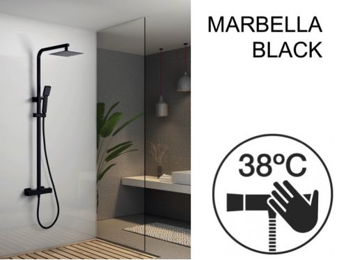 Panel prysznicowy, czarny mat, termostatyczny, z prostymi i kwadratowymi wykoÅ„czeniami - MARBELLA BLACK
