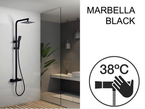 Panel prysznicowy, czarny mat, termostatyczny, z prostymi i kwadratowymi wykończeniami - MARBELLA BLACK