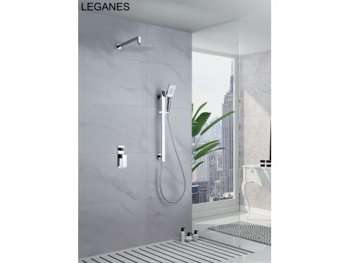 Indbygget brusebad, blandebatteri og designknap - LEGANES CHROME