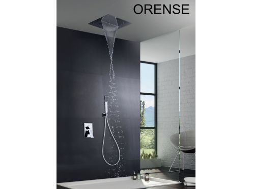 Wbudowany prysznic, pojedyncza dźwignia i lampa sufitowa z wodospadem - ORENSE CHROME