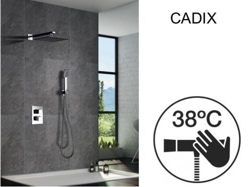 Douche encastrable, thermostatique et pommeau pluie de douche 25 x 25 - CADIX CHROME