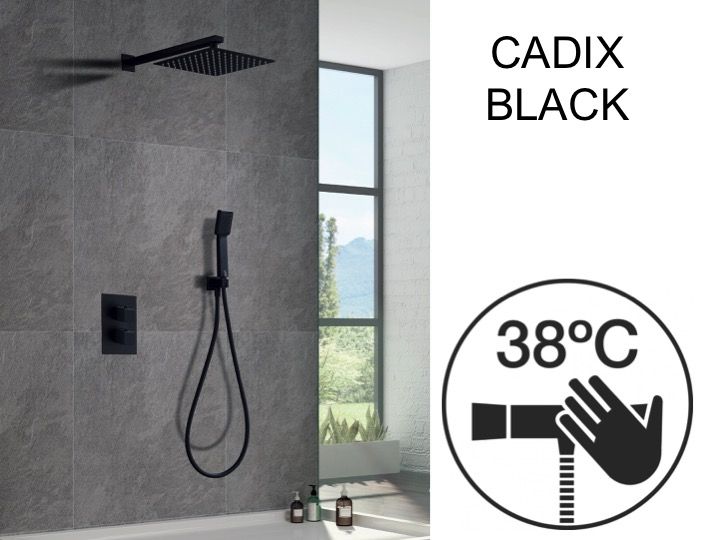 Douche encastrable, thermostatique et pommeau pluie de douche 25 x 25 -  CADIX NOIR