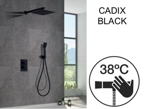 Douche encastrable, thermostatique et pommeau pluie de douche 25 x 25 - CADIX NOIR