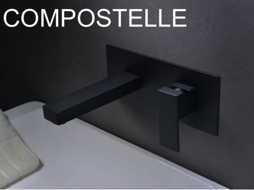 ForsÃ¦nket vÃ¦gmonteret vandhane, enkelt greb, lÃ¦ngde 175 mm - COMPOSTELLE SVART