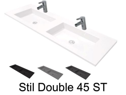 Plan vasque double, 50 x 180 cm, suspendue ou � encastrer, en r�sine min�rale - DOUBLE STIL 45 ST
