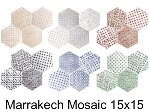 MARRAKECH MOSAIC 15x15 cm - Sześciokątne płytki podłogowe i ścienne, styl orientalny, mauretański