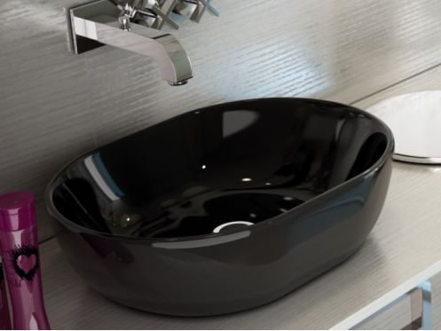 Vasque lavabo, 480 x 340 mm, en c�ramique noir - MONACO 48 NOIR
