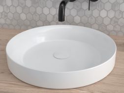 Vasque lavabo, Ø 400 mm, en céramique blanc, semi encastré - ONTARIO