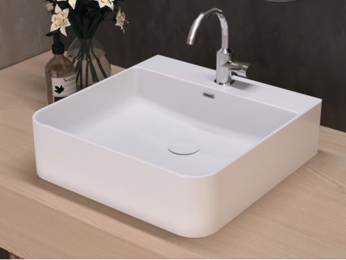 Vasque lavabo, 420 x 420 mm, en c�ramique blanc - EUME