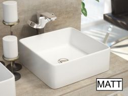 Vasque lavabo, 365 x 365 mm, en céramique fine blanc - SATET WHITE MATT