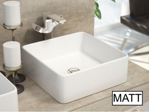 Vasque lavabo, 365 x 365 mm, en c�ramique fine blanc - SATET WHITE MATT