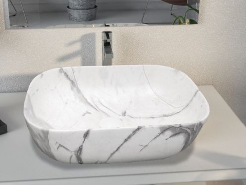 Vasque lavabo 460 x 325 mm, en c�ramique d�cor�e - ORTA WHITE