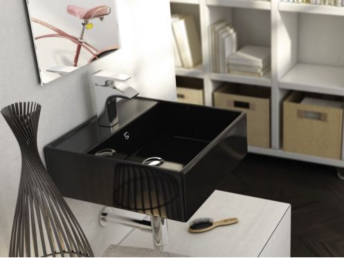 Vasque lavabo 410 x 410 mm, en cramique, suspendu - LIBRA BLACK